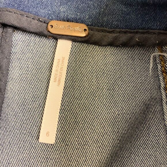 Free People (6) Women's Blue Denim Mini Skirt - Stretchy Jean Seam Detail - Picture 7 of 10